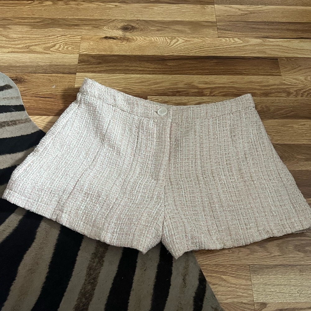 Women's Cream+Pastel Pink Tweed Shorts